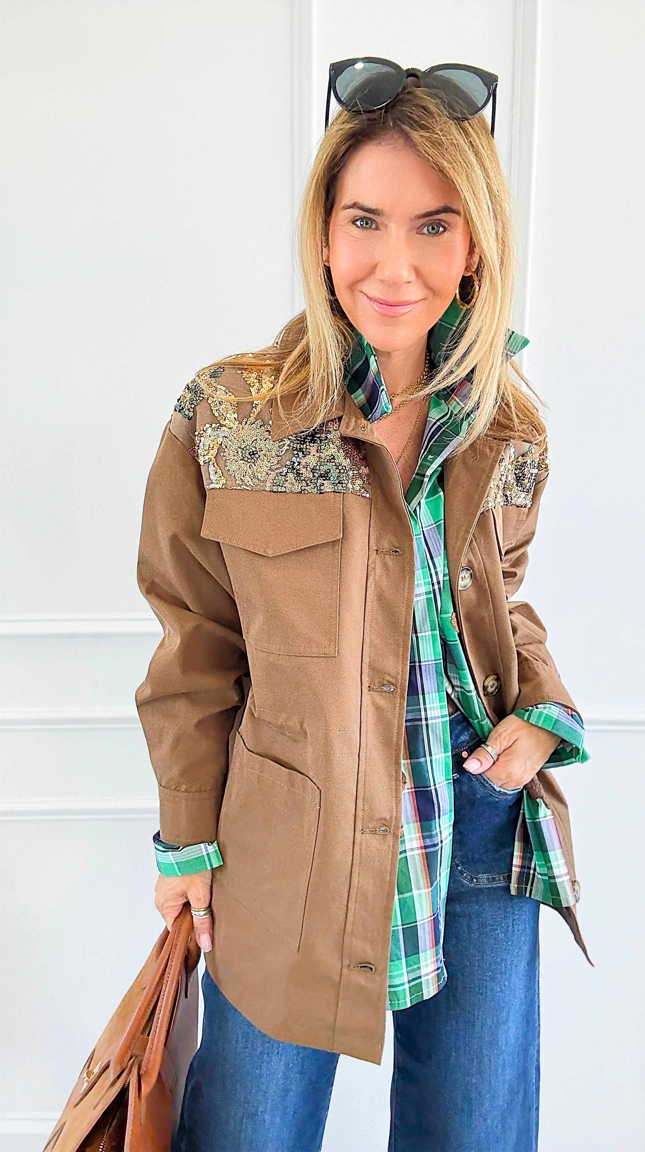Golden Bloom Sequins Jacket-160 Jackets-AZUL MONACO-Coastal Bloom Boutique, find the trendiest versions of the popular styles and looks Located in Indialantic, FL