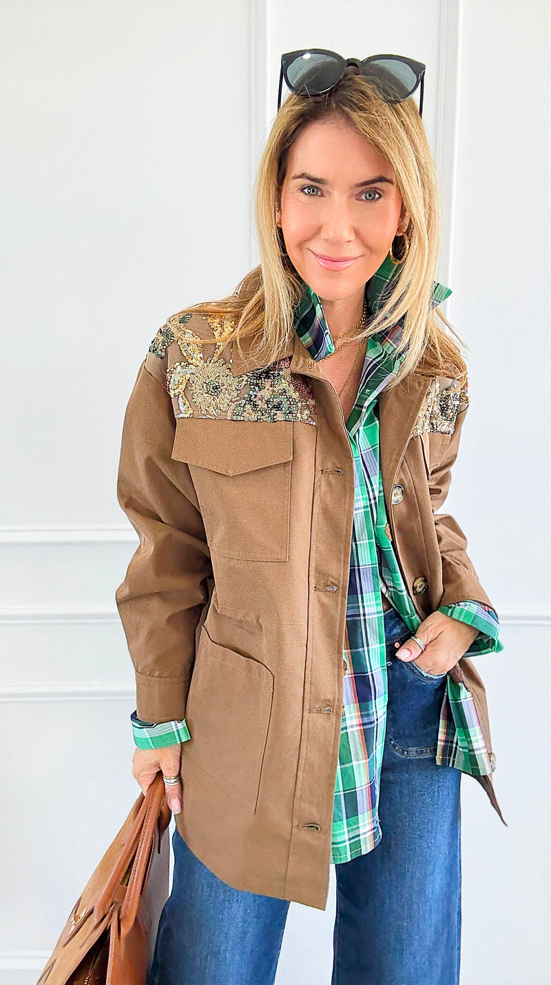 Golden Bloom Sequins Jacket-160 Jackets-AZUL MONACO-Coastal Bloom Boutique, find the trendiest versions of the popular styles and looks Located in Indialantic, FL