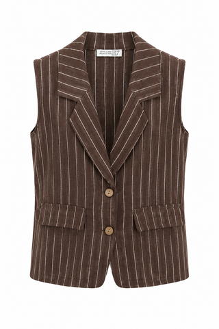 Casual Lines Italian Linen Vest- Brown/White