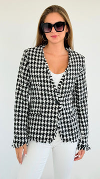 Houndstooth Tweed Blazer-160 Jackets-ROUSSEAU-Coastal Bloom Boutique, find the trendiest versions of the popular styles and looks Located in Indialantic, FL