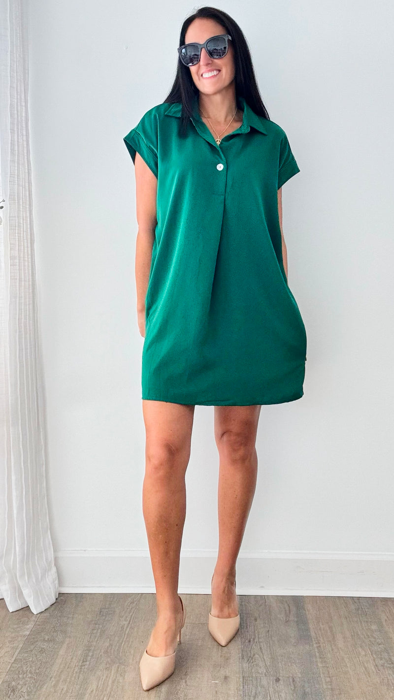 Hit the Town Collared Dress - Green-200 Dresses/Jumpsuits/Rompers-entro-Coastal Bloom Boutique, find the trendiest versions of the popular styles and looks Located in Indialantic, FL