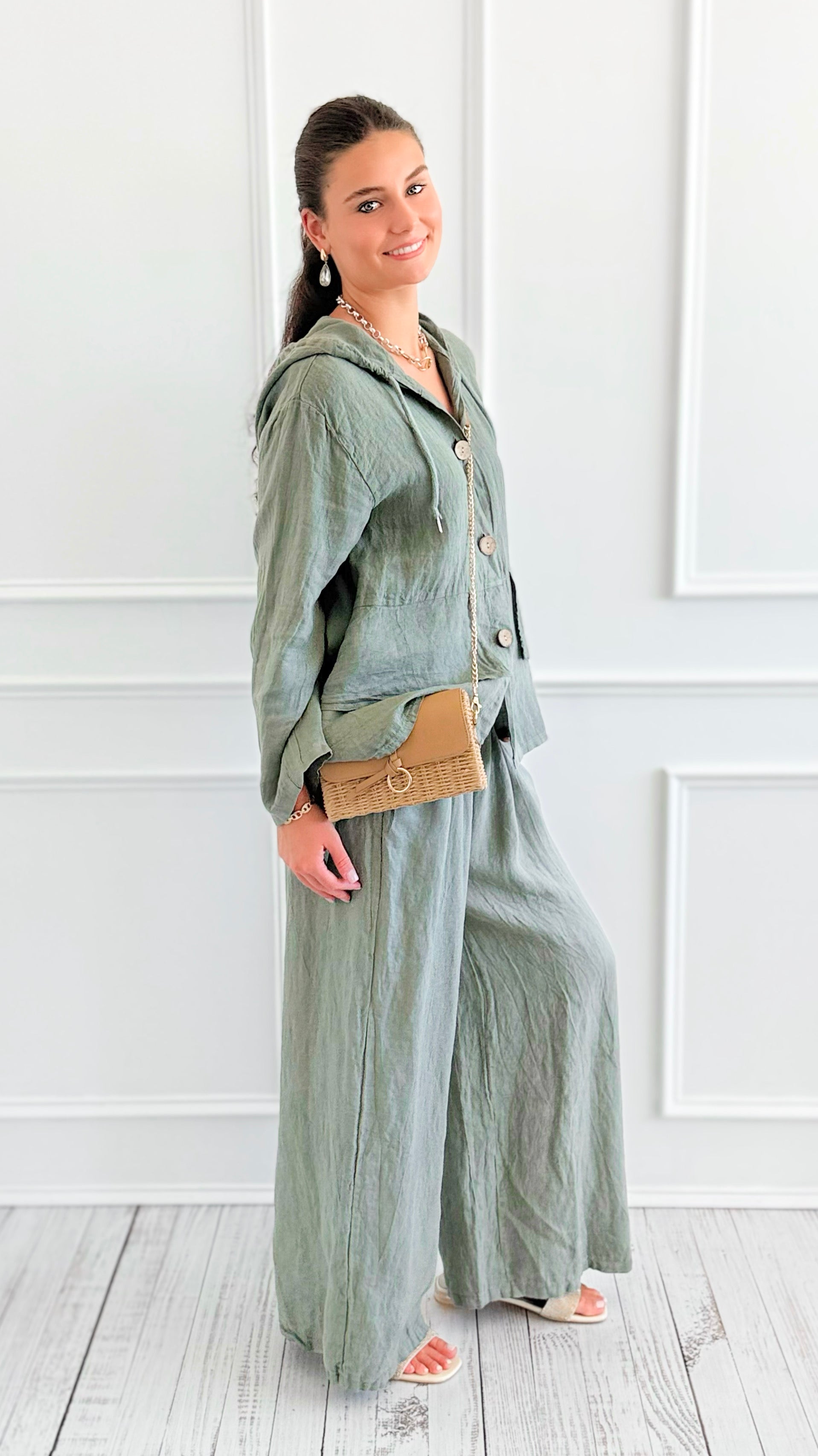 Seaside Sway Italian Linen Pants-Olive-100 Pants-FIORE-Coastal Bloom Boutique, find the trendiest versions of the popular styles and looks Located in Indialantic, FL