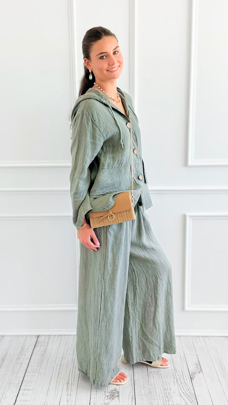 Seaside Sway Italian Linen Pants-Olive-100 Pants-FIORE-Coastal Bloom Boutique, find the trendiest versions of the popular styles and looks Located in Indialantic, FL