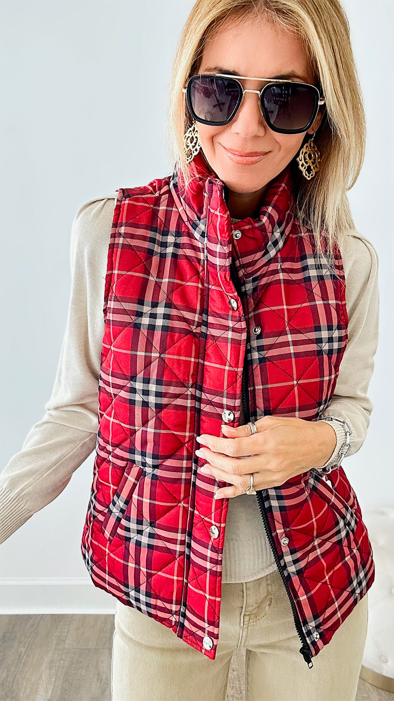 Rocky Mountain Red Plaid Puffer Vest-160 Jackets-Zenana-Coastal Bloom Boutique, find the trendiest versions of the popular styles and looks Located in Indialantic, FL