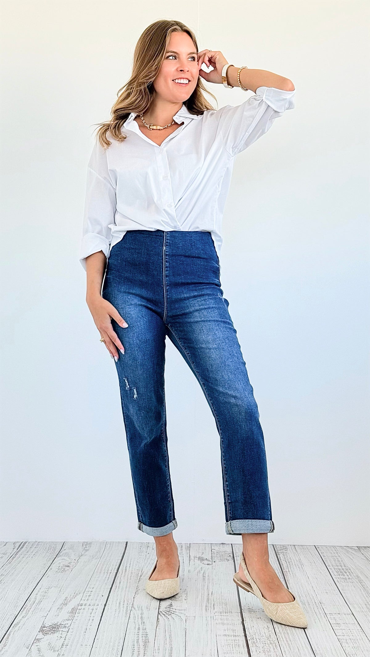 Capri High-Rise Denim Pants - Dark-190 Denim-Risen-Coastal Bloom Boutique, find the trendiest versions of the popular styles and looks Located in Indialantic, FL