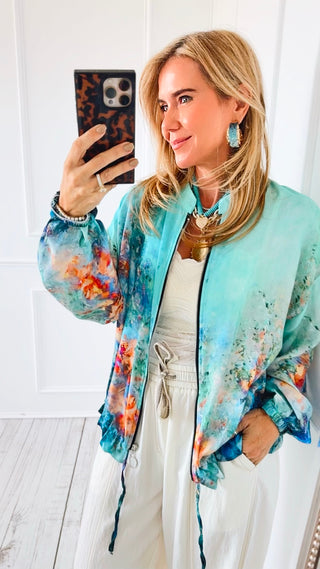 Painted Tide Italian Zip Up Jacket- Turquoise