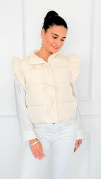 Ruffle & Ready Bow Puffer Vest - Cream-VEST-Jodifl-Coastal Bloom Boutique, find the trendiest versions of the popular styles and looks Located in Indialantic, FL