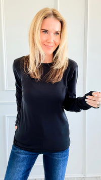 The Charlie Crew Neck Top - Black-130 Long Sleeve Tops-EC COLLECTION INC-Coastal Bloom Boutique, find the trendiest versions of the popular styles and looks Located in Indialantic, FL