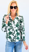 Botanical Chic Ruffle Blouse-130 Long Sleeve Tops-SUGARLIPS-Coastal Bloom Boutique, find the trendiest versions of the popular styles and looks Located in Indialantic, FL