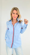 Accent Stripe Button-Down - Blue-130 Long Sleeve Tops-OVI-Coastal Bloom Boutique, find the trendiest versions of the popular styles and looks Located in Indialantic, FL