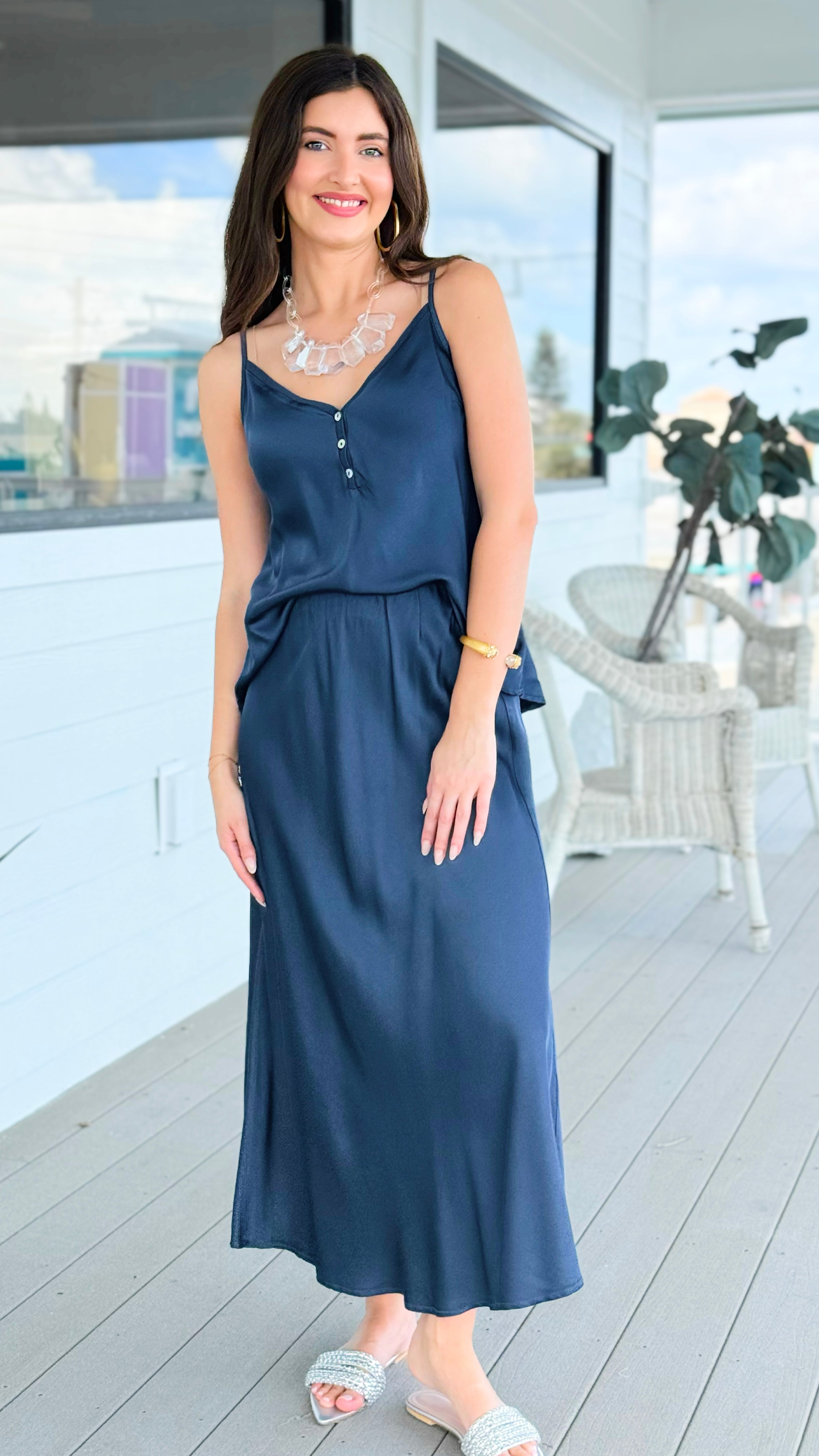 Just My Type Italian Skirt- Navy