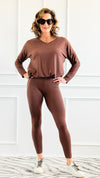Brushed Microfiber Loungewear Set - Brown-210 Loungewear/Sets-Zenana-Coastal Bloom Boutique, find the trendiest versions of the popular styles and looks Located in Indialantic, FL