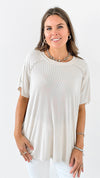 Breezy Ribbed Knit Top - Sand Beige-110 Short Sleeve Tops-Zenana-Coastal Bloom Boutique, find the trendiest versions of the popular styles and looks Located in Indialantic, FL