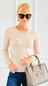 Hailey Knit Pullover Top - Khaki-140 Sweaters-Cielo-Coastal Bloom Boutique, find the trendiest versions of the popular styles and looks Located in Indialantic, FL