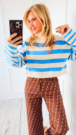 Sequin Stripe Turtleneck Sweater