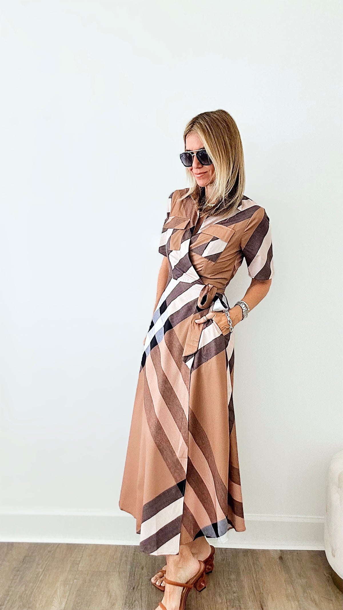 Elevated Plaid Wrap Collared Dress-200 Dresses/Jumpsuits/Rompers-DRESS DAY-Coastal Bloom Boutique, find the trendiest versions of the popular styles and looks Located in Indialantic, FL