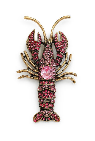 Pink Lobster Crystal Brooch