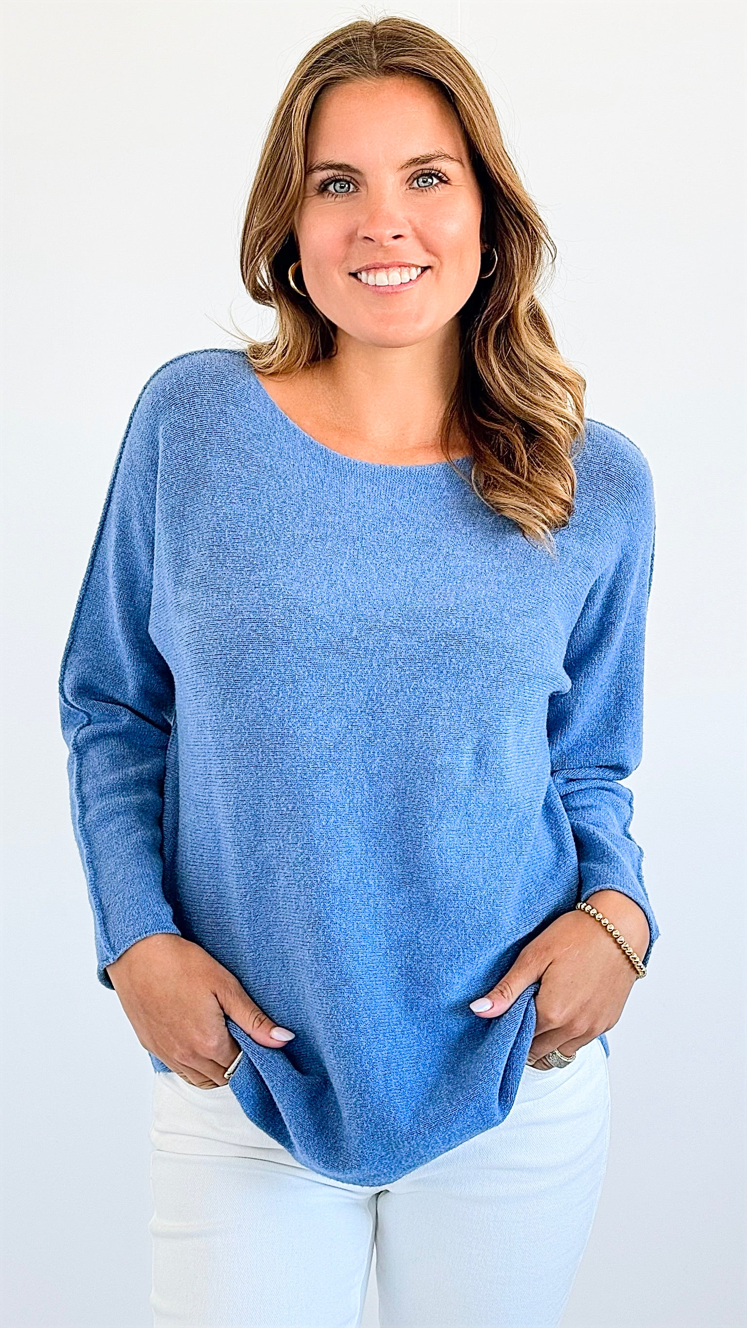 Soho Italian Boatneck Pullover - Steel Blue-140 Sweaters-Italianissimo-Coastal Bloom Boutique, find the trendiest versions of the popular styles and looks Located in Indialantic, FL