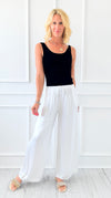 Angora Italian Satin Pant - White-170 Bottoms-Italianissimo-Coastal Bloom Boutique, find the trendiest versions of the popular styles and looks Located in Indialantic, FL