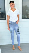 Patchwork Italian Denim Pant-190 Denim-SASU UNICORN-Coastal Bloom Boutique, find the trendiest versions of the popular styles and looks Located in Indialantic, FL