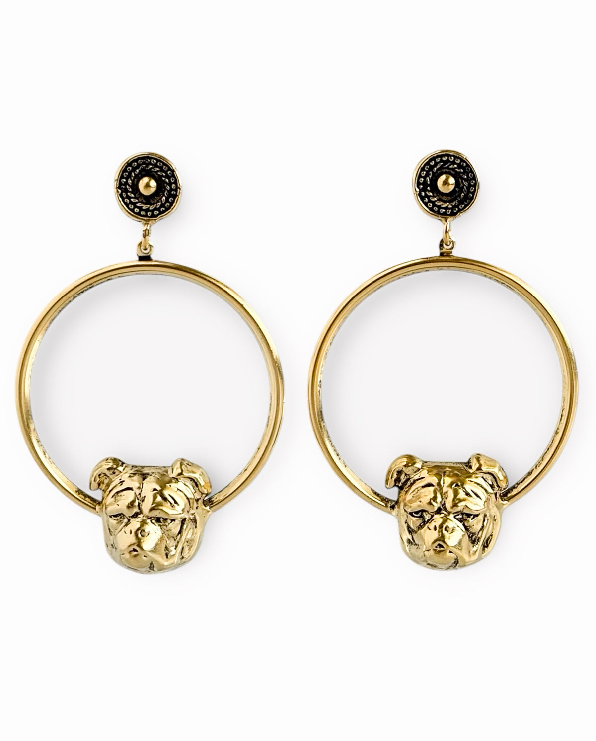 Bulldog Head Hoop Earring-230 Jewelry-YOCHI-Coastal Bloom Boutique, find the trendiest versions of the popular styles and looks Located in Indialantic, FL