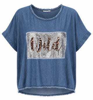 Wild About It Sequins Italian Denim Top