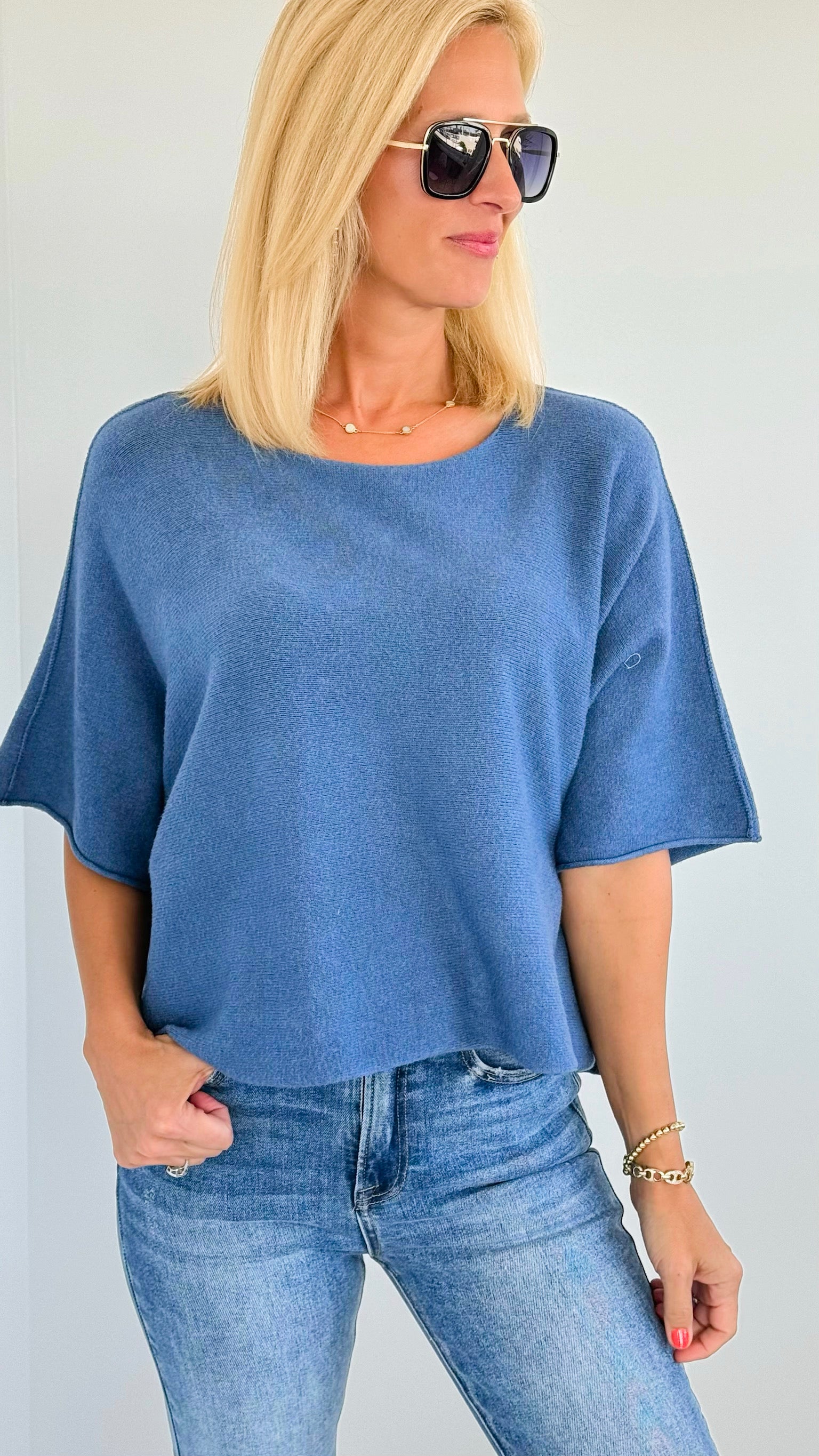 Winter in Amalfi Italian Top - Slate Blue-140 Sweaters-Italianissimo-Coastal Bloom Boutique, find the trendiest versions of the popular styles and looks Located in Indialantic, FL