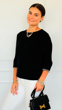 Pearl Detail Bell Sleeve Italian Top- Black-140 Sweaters-Italianissimo-Coastal Bloom Boutique, find the trendiest versions of the popular styles and looks Located in Indialantic, FL