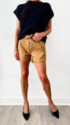 Faux Leather Quilted Shorts - Camel-170 Bottoms-GIGIO-Coastal Bloom Boutique, find the trendiest versions of the popular styles and looks Located in Indialantic, FL