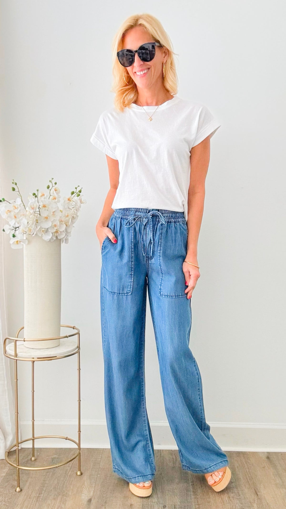 Charming Chambray Relaxed Pants-170 Bottoms-Vibrant M.i.U-Coastal Bloom Boutique, find the trendiest versions of the popular styles and looks Located in Indialantic, FL