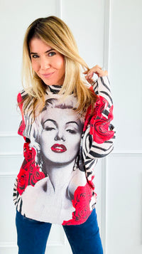 Iconic Glam Rose Turtleneck Italian Knit Sweater-140 Sweaters-SORPRESA-Coastal Bloom Boutique, find the trendiest versions of the popular styles and looks Located in Indialantic, FL