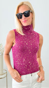 Turtleneck Speckled Italian Tank - Magenta /Gold-100 Sleeveless Tops-Germany-Coastal Bloom Boutique, find the trendiest versions of the popular styles and looks Located in Indialantic, FL