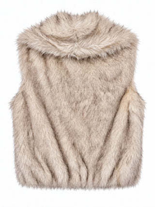 Plush Fur Cropped Vest - Cream