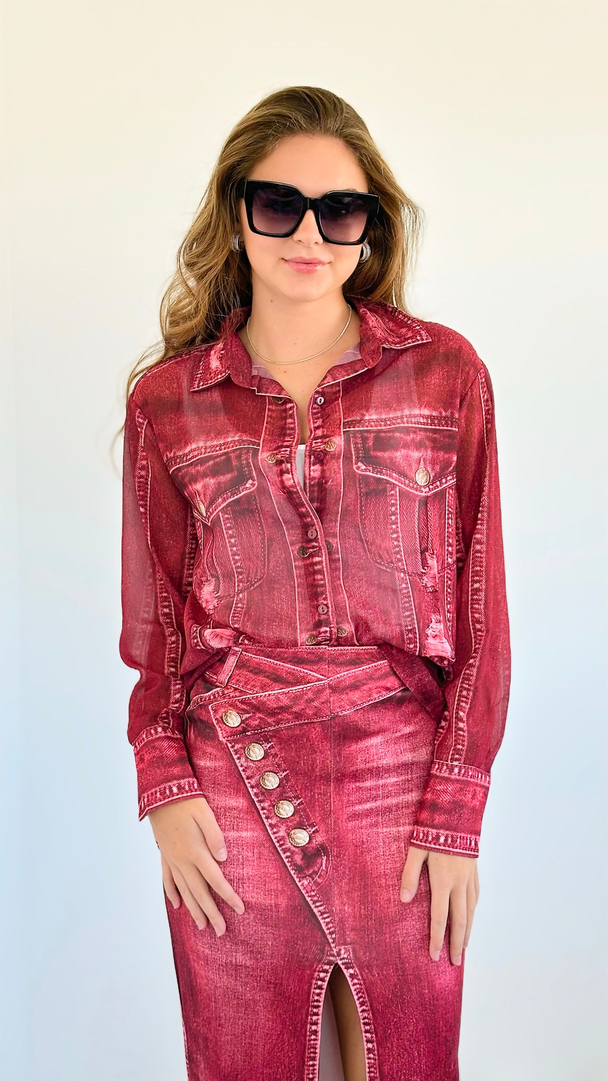 Crimson Crush Print Denim Set-210 Loungewear/Sets-Her Bottari-Coastal Bloom Boutique, find the trendiest versions of the popular styles and looks Located in Indialantic, FL