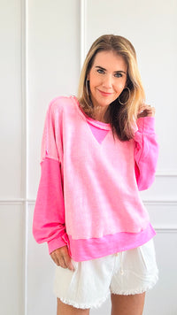 Contrast Raw-Edge Detailed Sweatshirt-130 Long Sleeve Tops-BucketList-Coastal Bloom Boutique, find the trendiest versions of the popular styles and looks Located in Indialantic, FL