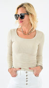 Vibrant Ribbed Long Sleeve Top - Beige-110 Long Sleeve Tops-Mono B-Coastal Bloom Boutique, find the trendiest versions of the popular styles and looks Located in Indialantic, FL