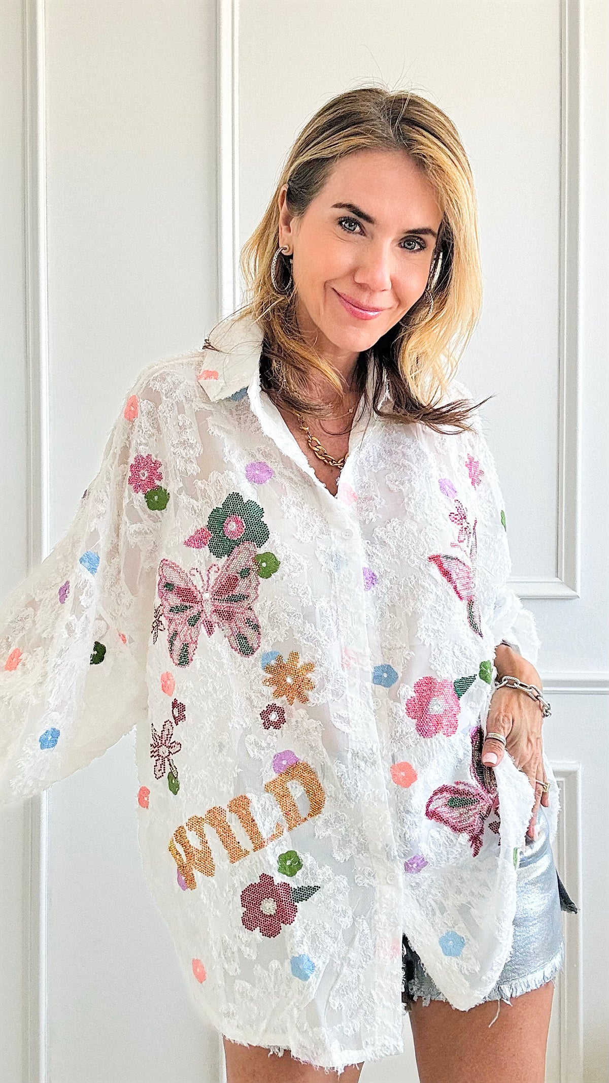 Butterfly Garden Embroidered Blouse-130 Long Sleeve Tops-Chasing Bandits-Coastal Bloom Boutique, find the trendiest versions of the popular styles and looks Located in Indialantic, FL