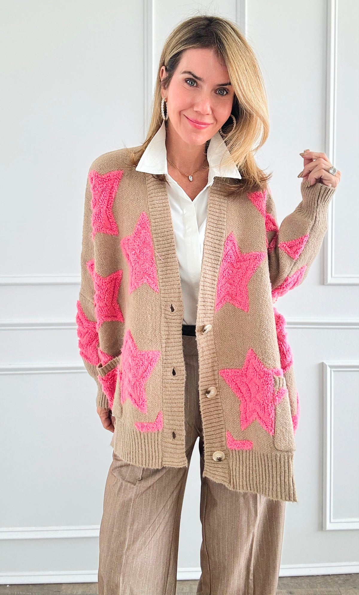 Textured Star Cardigan-150 Cardigans/Layers-BucketList-Coastal Bloom Boutique, find the trendiest versions of the popular styles and looks Located in Indialantic, FL