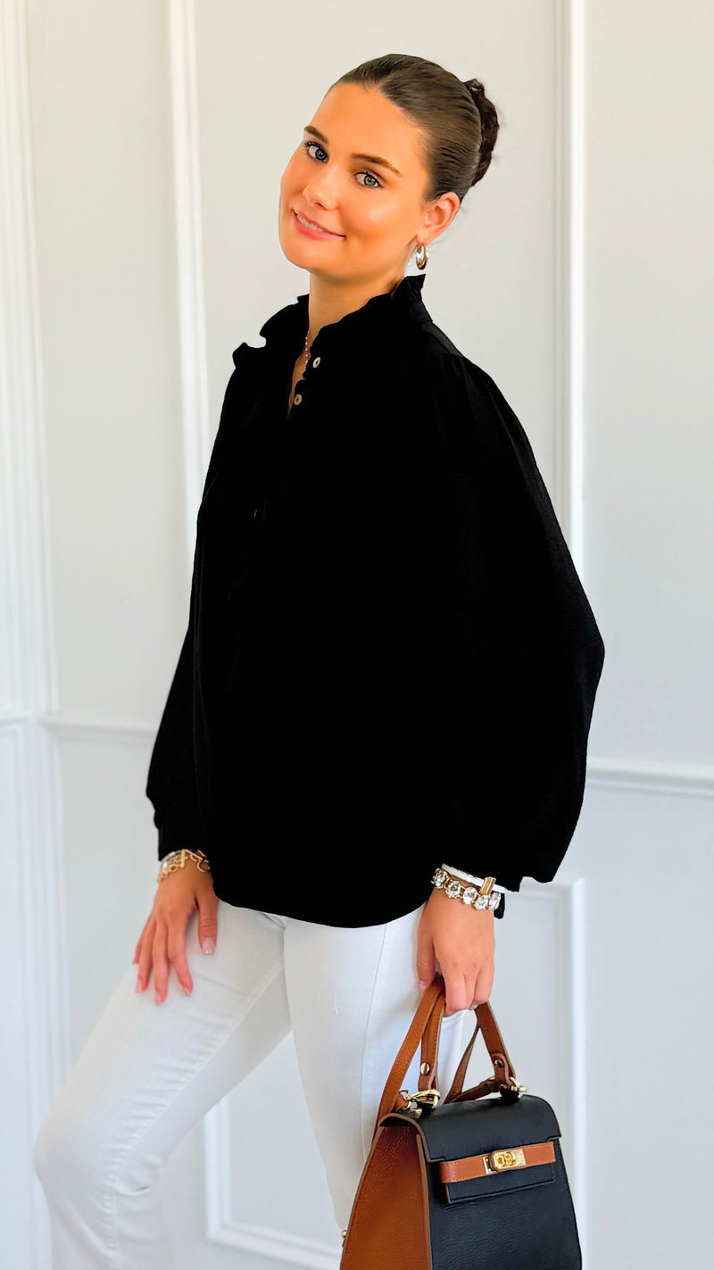 Victorian Muse Ruffle Top - Black-130 Long Sleeve Tops-JODIFL-Coastal Bloom Boutique, find the trendiest versions of the popular styles and looks Located in Indialantic, FL