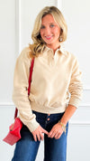Whispered Grace Polo Top - Beige-130 Long Sleeve Tops-Rosio-Coastal Bloom Boutique, find the trendiest versions of the popular styles and looks Located in Indialantic, FL