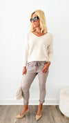 Soho Italian V-Neck Pullover - Ecru-140 Sweaters-Italianissimo-Coastal Bloom Boutique, find the trendiest versions of the popular styles and looks Located in Indialantic, FL