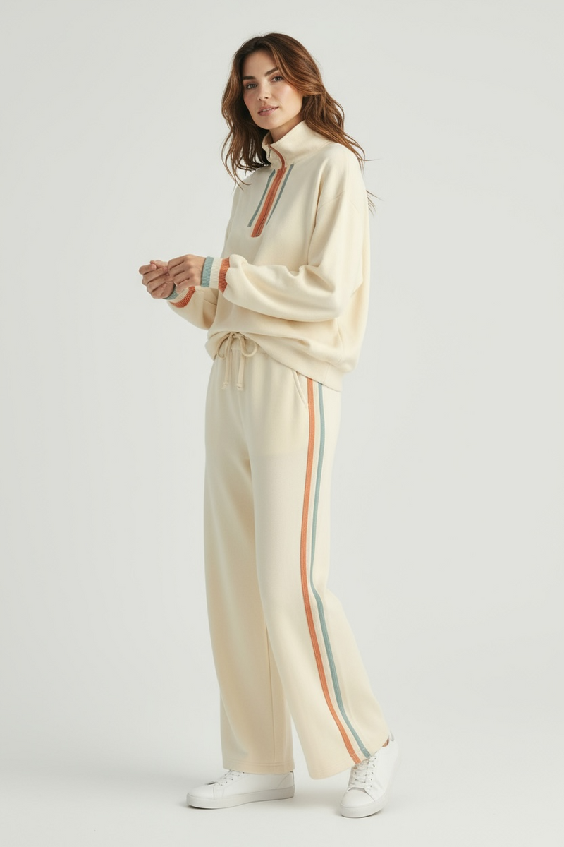 Retro Track Stripe Pant Set - Cream-210 Loungewear/Sets-JODIFL-Coastal Bloom Boutique, find the trendiest versions of the popular styles and looks Located in Indialantic, FL