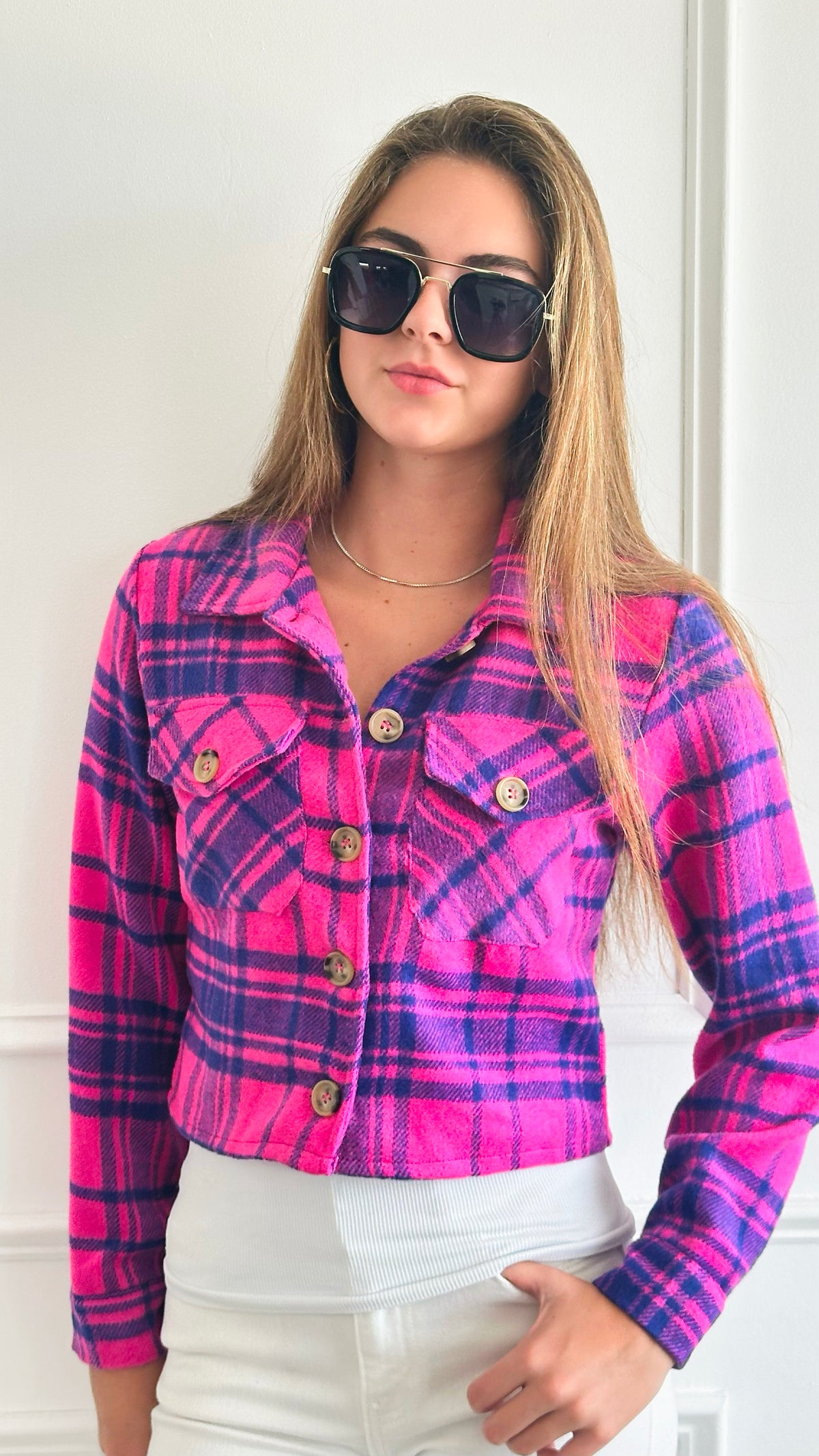 Flannel Crop Jacket-160 Jackets-Love Poem-Coastal Bloom Boutique, find the trendiest versions of the popular styles and looks Located in Indialantic, FL