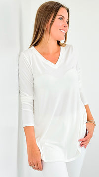 Effortless Elegance V-Neck Top - Off White-130 Long Sleeve Tops-Zenana-Coastal Bloom Boutique, find the trendiest versions of the popular styles and looks Located in Indialantic, FL