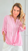 Rhinestone Striped Italian Blouse- Pink-170 Bottoms-Italianissimo-Coastal Bloom Boutique, find the trendiest versions of the popular styles and looks Located in Indialantic, FL