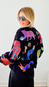 Walk About The Zoo Queen of Sparkles Sweatshirt - Black-130 Long Sleeve Tops-Queen of Sparkles-Coastal Bloom Boutique, find the trendiest versions of the popular styles and looks Located in Indialantic, FL