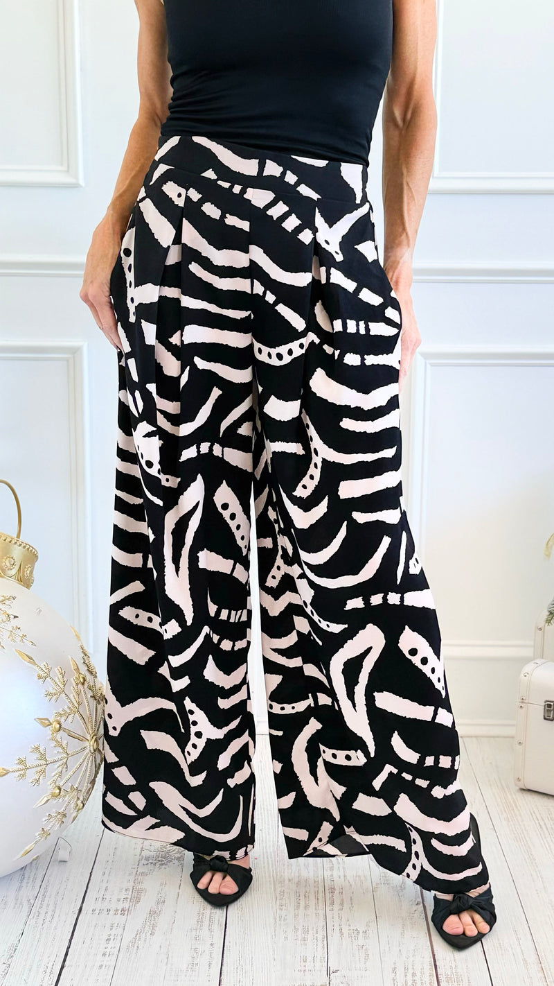 Midnight Muse Palazzo Pant - Black Cream Urb-100 Pants-spin usa-Coastal Bloom Boutique, find the trendiest versions of the popular styles and looks Located in Indialantic, FL
