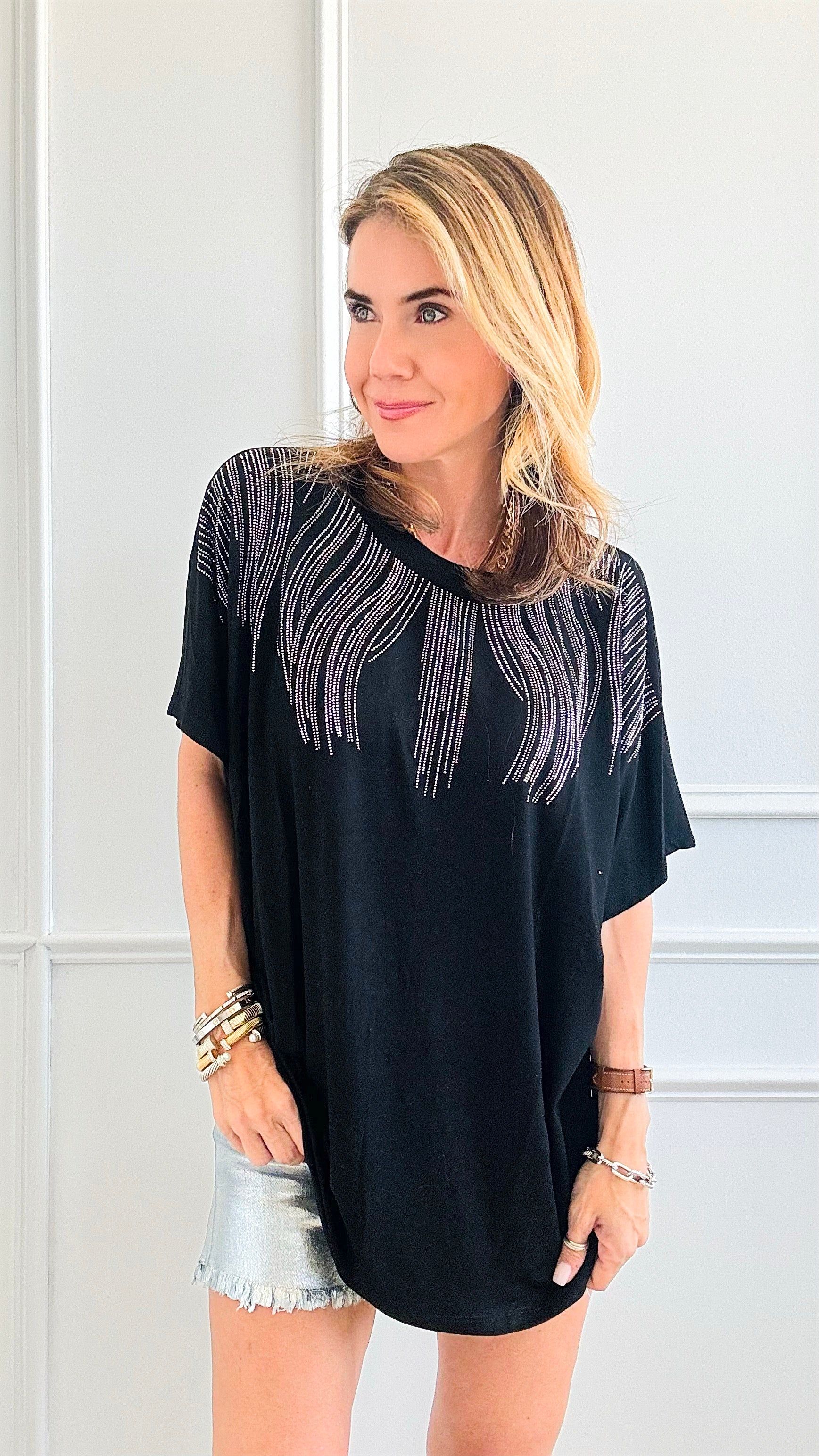 Waves Embellished Teeshirt Top-110 Short Sleeve Tops-NYW-Coastal Bloom Boutique, find the trendiest versions of the popular styles and looks Located in Indialantic, FL