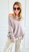 Asymmetrical Cowl Neck Italian Sweater-Taupe-140 Sweaters-J.D. PRONTO MODA-Coastal Bloom Boutique, find the trendiest versions of the popular styles and looks Located in Indialantic, FL