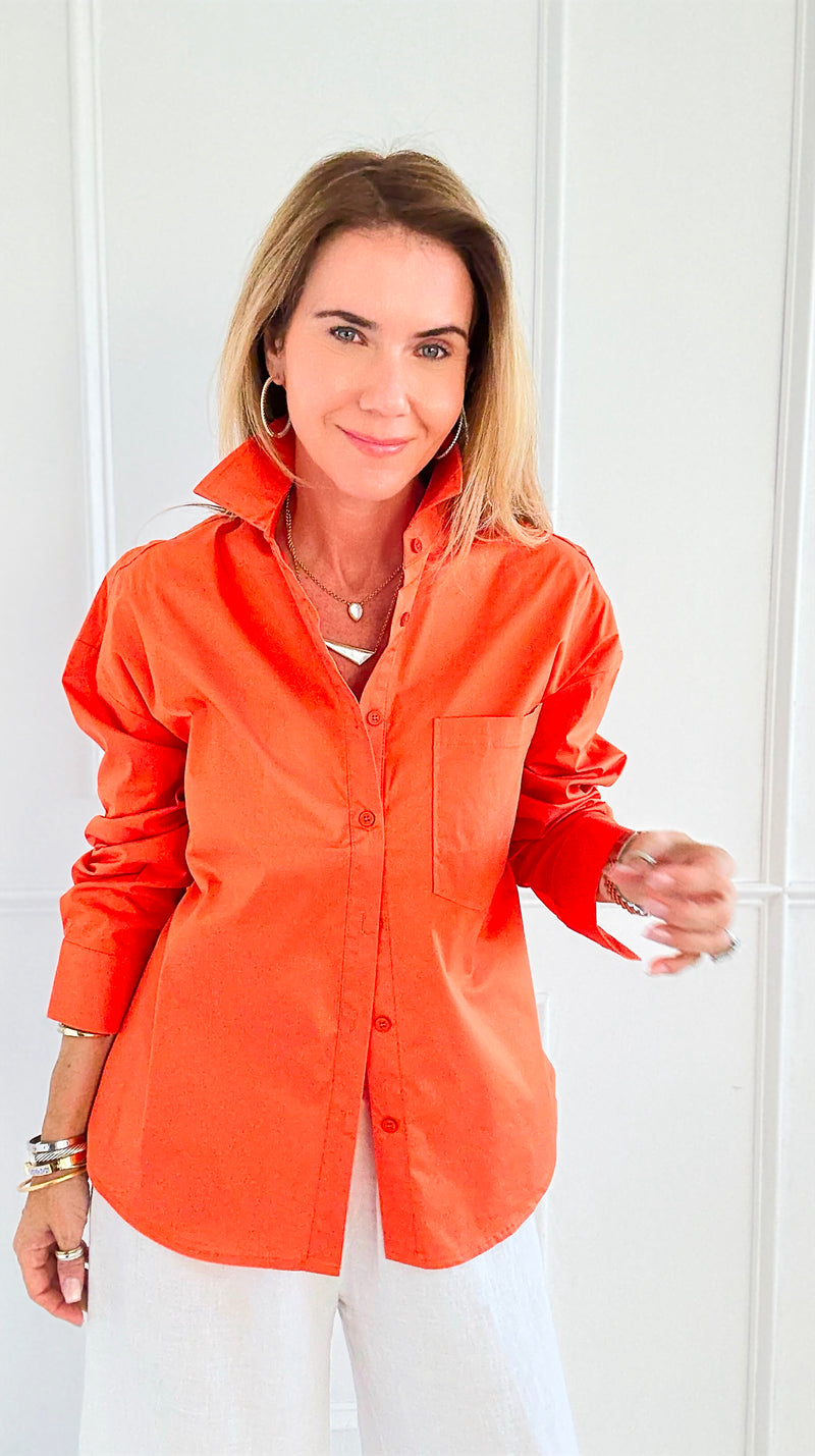 Power Move Pocket Italian Shirt- Orange-110 short Sleeve Top-IT UNIQ-Coastal Bloom Boutique, find the trendiest versions of the popular styles and looks Located in Indialantic, FL